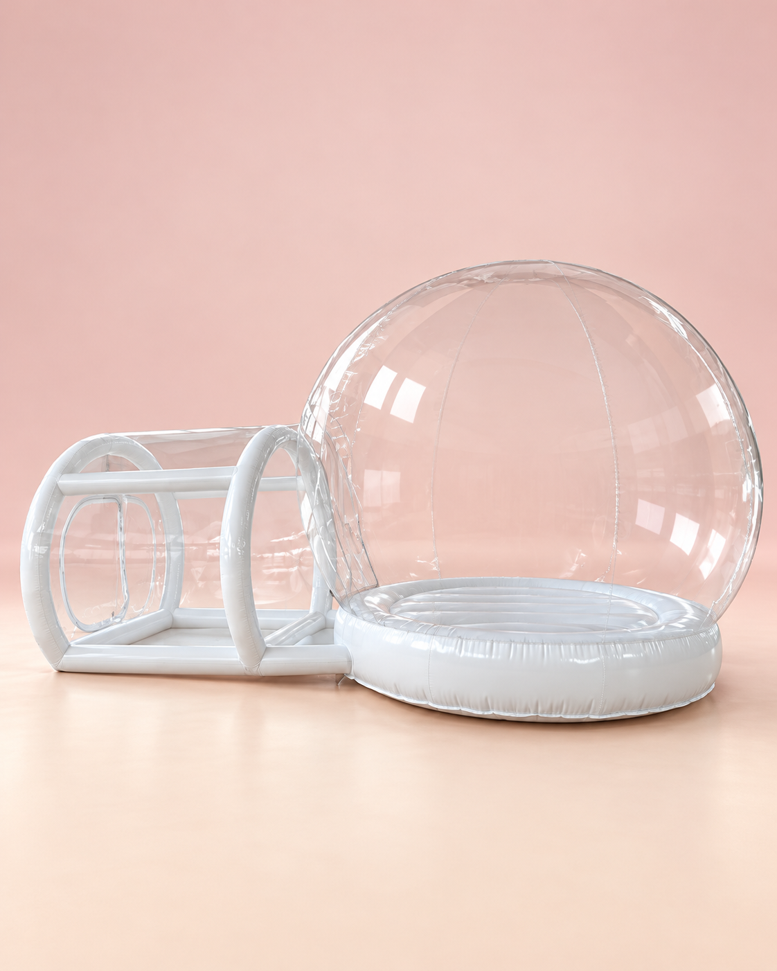 Burbuja transparente sobre fondo blush